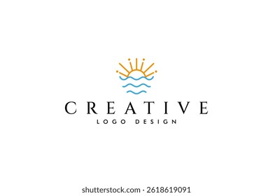 Vector logo with abstract image of summer with elements of sun and waves