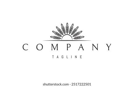 Logotipo vetorial com uma imagem abstrata do sol onde há orelhas de trigo em vez de raios.