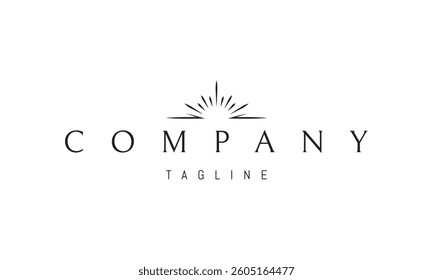 Vector logo with an abstract image of the sun with rays on the horizon.