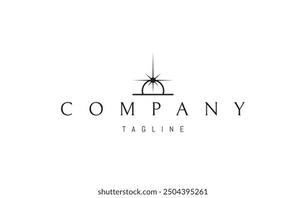 Vector logo with an abstract image of a sunny sunrise with a shining star in the middle.