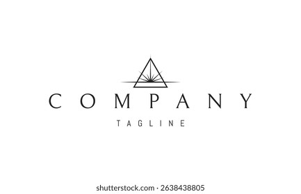 Vector logo with an abstract image of a sunrise in a triangle.
