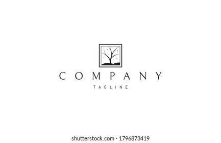 Vector logo abstract image of a tree on a background of stars in a square.