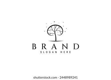 Vector logo abstract image of a tree with a brain decorated with stars
