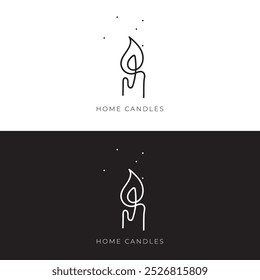 Logotipo vetorial com uma imagem abstrata de uma chama de vela trêmula em um estilo linear.Em um fundo branco e preto