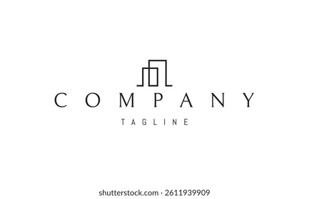 Vector logo with an abstract image of two houses from one line.