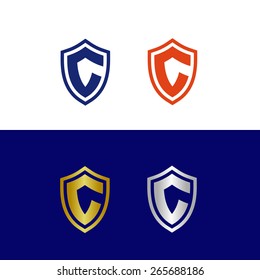 Vector logo with abstract letter C in a shield