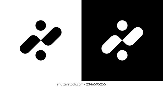 vector logo abstract letter X, can be N, can be S if reversed can be Z, abstract person, group or community, in black and white.