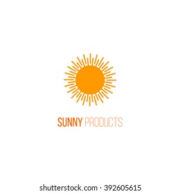 Vector logo with abstract sun icon. Organic and fresh natural product logo. Sunny food for family. Farm healthy food icon for farm products design. Bio packaging modern flat element. Floral organic