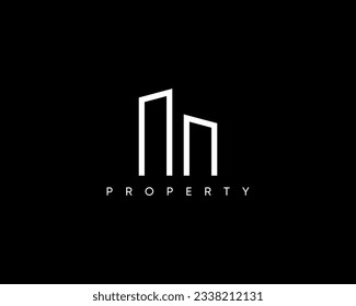 Vector logo with an abstract view of a tall building. Modern building logo for construction company, architecture, real estate agency, skyscraper and cityscape.