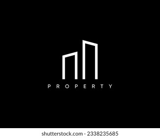 Vector logo with an abstract view of a tall building. Modern building logo for construction company, architecture, real estate agency, skyscraper and cityscape.