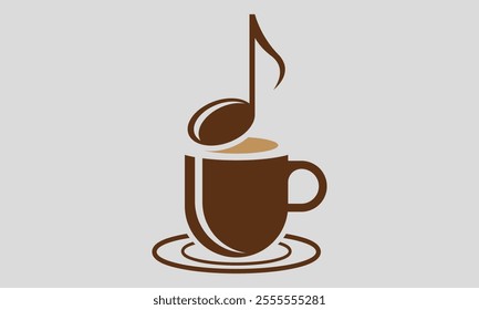 vector logo of acoustic guitar in a cup of coffee, music café logo