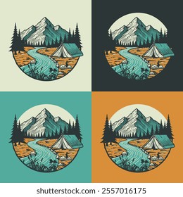 Vector logo adventure mountain hipster vintage
