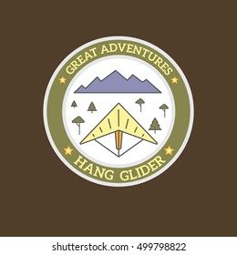 Vector logo of adventure and outdoor , emblems, silhouette and design element.Hang-gliding. Adventure and outdoor recreation.