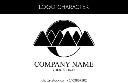 Vector logo for adventurers, makers of outdoors equipment, community mountaineers and others. style: silhouette, negative, black and white.