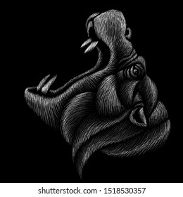The Vector logo African hippo for tattoo or T-shirt design or outwear.  Cute print style African hippo background. This drawing would be nice to make on the black fabric or canvas.