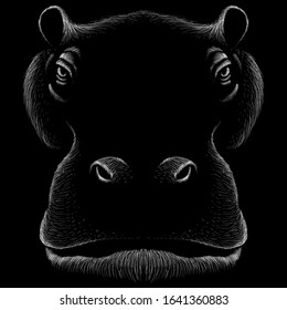 The Vector logo African hippo for tattoo or T-shirt design or outwear.  Cute print style African hippo background. This drawing would be nice to make on the black fabric or canvas.