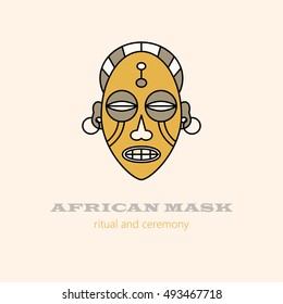 Vector Logo African Masks And Religious Ceremonies. African Souvenir And Symbol Of Voodoo Magic.