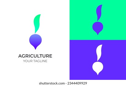 Logo vectorial de la agrocultura en forma de remolacha. Logotipo para la agricultura, el cultivo de hortalizas, productos ecológicos de estilo moderno minimalista 