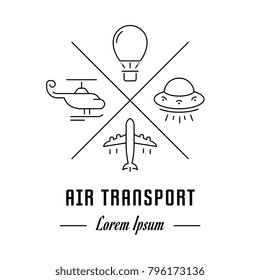 Vector logo air transport. Hipster emblem, label or banner for air transport. Line sign with elements. Concept brand.