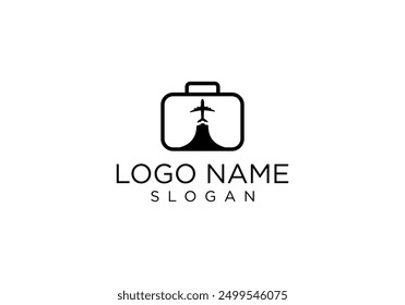vector logo with airplane icon and bag or suitcase travel logo design.