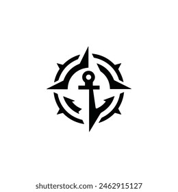 vector logo anchor compass icon. white background