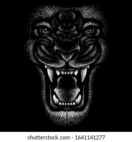 The Vector logo animal for tattoo or T-shirt  print design or outwear.  Hunting style angry animal head background.