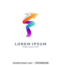 Logotipo vectorial de flecha y letra F con color gradiente