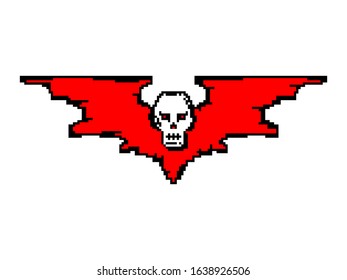 vector logo art illustration of bat skull with red wing ing pixel pop art
