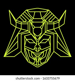 a vector logo art of ronin samurai mask in line art style,cartoon,mecha robots