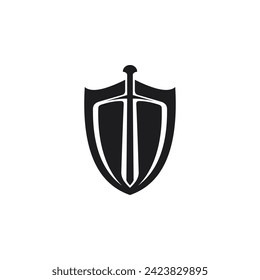 Arte con logotipo vectorial para Pequeñas Empresas y Compañía de Juegos. diseño del tema de la espada y el escudo