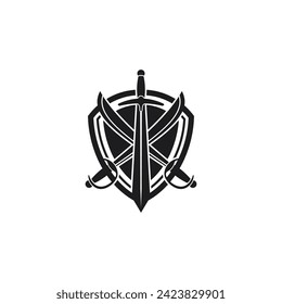 Vector Logo art for Small Business Shop and Game Company. sword and shield theme design