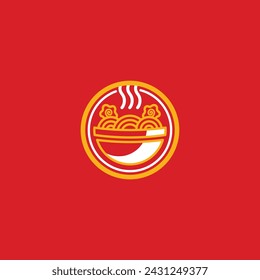 Arte del logotipo del vector para la tienda de la pequeña empresa y la compañía del juego. Ramen noodle Diseño de comida asiática