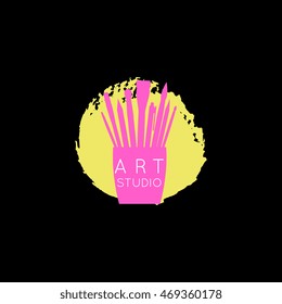 Vector logo for art studio, store, shop, artist, illustrator, gallery. Clean simple modern design with hand drawn elements. Business identity collection.