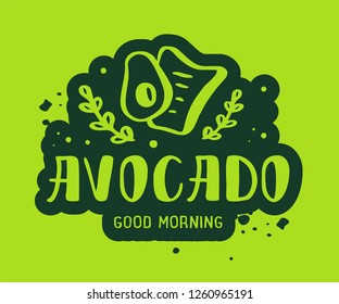 Vector logo avocado doodle. Hand drawn illustration icon and sticker. Concept for organic vegetarian food. Vector illustration EPS 10

