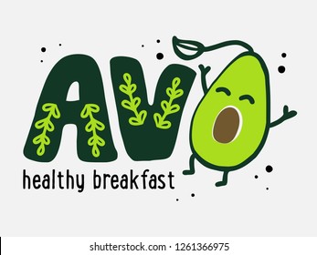 Vector logo avocado. Hand drawn illustration icon and sticker. Concept for organic vegetarian food. Vector illustration EPS 10

