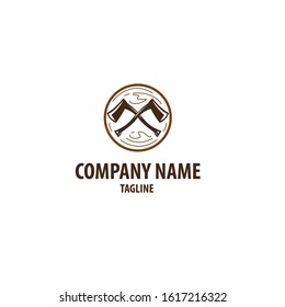 vector logo with axe and wood elements. Can be used for wood companies.