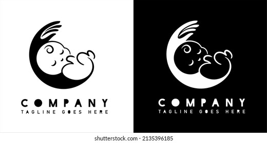 Vector logo baby sleep in moon