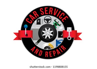 Vector logo or badge design template for car mechanic service and repair.