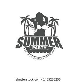 Vector logo, badge, emblem, symbol template design with Beach Party Theme