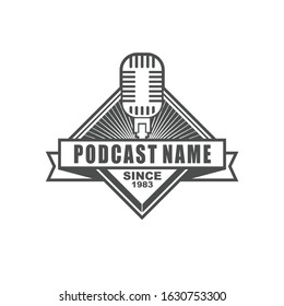 Vector logo, badge, emblem, symbol and icon template design with Podcast Theme
