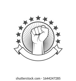 Vector logo, badge, emblem, symbol and icon template design with Hand Theme

