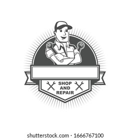  Vector logo, badge, emblem, symbol and icon template design with Mechanic Theme
