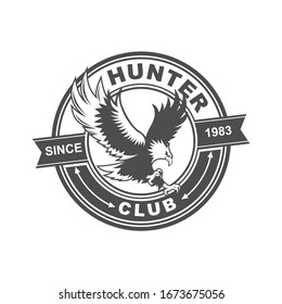 Vector logo, badge, emblem, symbol and icon template design for Hunter Club
