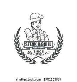   Vector logo, badge, emblem, symbol and icon template design for Steak Restaurant
