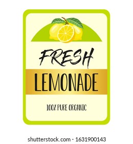 Vector logo badge, green lemonade calligraphy logotype. Hand written modern lettering for Fresh Lemonade product.  Lemonade sign on a yellow background, vector illustration.