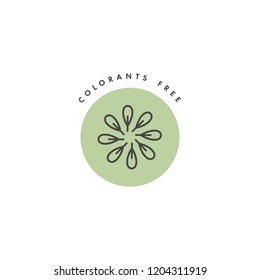 Vector logo, badge and icon for natural and organic products. Colorants free sign design. Symbol of healthy product