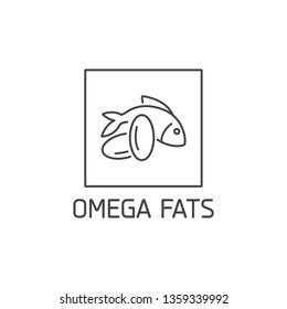 Vector logo, badge and icon for natural and health product. Omega fats sign design. Symbol of healthy eating