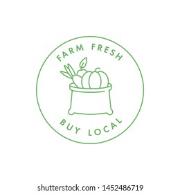 Vector Logo, Badge Or Icon For Natural Farm And Healthy Products. Symbol Of Buy Local Food