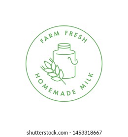Vector logo, badge or icon for natural farm and healthy products. Symbol of farm fresh and homemade milk