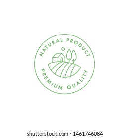 Vector logo, badge or icon for natural farm and healthy products. Symbol of premium quality food